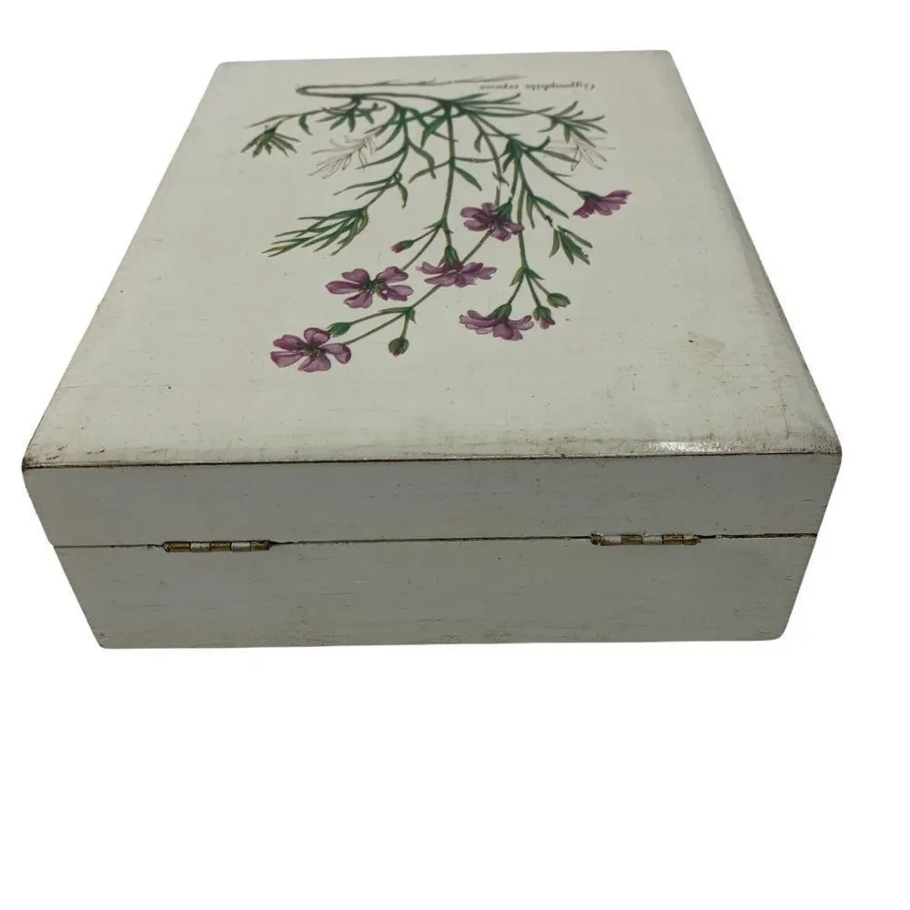Womens Jewelry Box Trinket Mirror Folding Wild Flowers Vintage Italy 0745